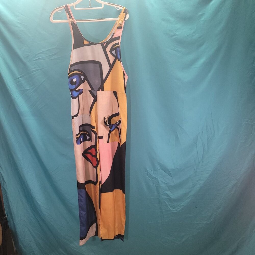 Abstract Face Printed Jumpsuit By Misslook Size S Cotton/Polyester Blend